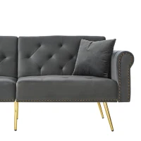 2-Seater Modern Sofa Bed with Velvet Upholstery and Adjustable Backrests, Daybed Perfect for Living Room, 177L x 74W x 71H cm, Gray(m-12)