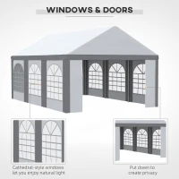 Outsunny 6 x 4m Galvanised Party Tent, Marquee Gazebo with Sides, Six Windows and Double Doors, for Parties, Wedding and Events(m-5)