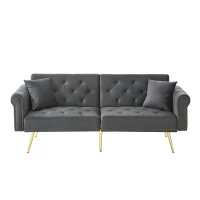 2-Seater Modern Sofa Bed with Velvet Upholstery and Adjustable Backrests, Daybed Perfect for Living Room, 177L x 74W x 71H cm, Gray(m-2)