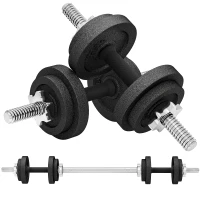SPORTNOW 20kg Weight & Barbell Set with Non-Slip Handles, 8 Weight Plates, Barbell and 2 Steel Dumbbell Bars(m-7)