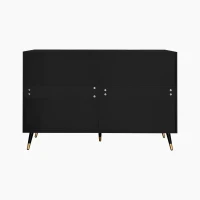 Elegant Sideboard with 6 Drawers, Gold Handles, Wave-Like Texture, Chest of Drawers for Living Room, 120L x 40W x 77H cm, Black+Gold(m-14)