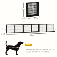 PawHut Barrière de sécurité pour chien barrière pliable à 6 panneaux avec pieds amovibles 432 x 36 x 70 cm noir(m-3)