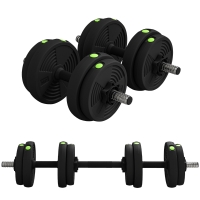 SPORTNOW Kit de Halteres 15 kg 2 em 1 com Barra de Pesos Pega Antiderrapante para Treino de Força Preto Verde
