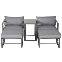 Outsunny 5 Piece Garden Aluminium Conversation Sofa Set Patio Furniture Set Outdoor 2 Sofas 2 Footstools End Table with Cushions(m-1)