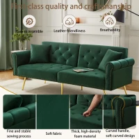 2-Seater Modern Sofa Bed with Velvet Upholstery and Adjustable Backrests, Daybed Perfect for Living Room, 177L x 74W x 71H cm, Green(m-8)