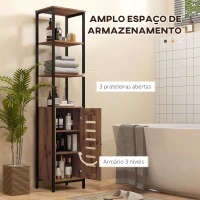 kleankin Coluna Casa de Banho Armário Alto Casa de Banho Estreito com Porta de Ripas Prateleiras Ajustáveis 37x30x167 cm Castanho Rústico(m-4)