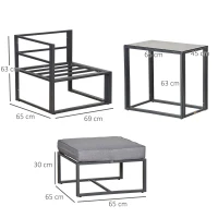 Outsunny 5 Piece Garden Aluminium Conversation Sofa Set Patio Furniture Set Outdoor 2 Sofas 2 Footstools End Table with Cushions(m-3)