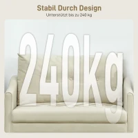 HOMCOM 2-zitsbank met schuimvulling en stofbekleding, voor woonkamer, slaapkamer, metalen frame, crèmewit(m-5)