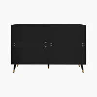 Elegant Sideboard with 6 Drawers, Gold Handles, Wave-Like Texture, Chest of Drawers for Living Room, 120L x 40W x 77H cm, Black+Gold(m-9)