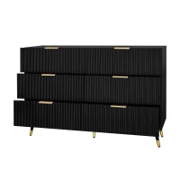Elegant Sideboard with 6 Drawers, Gold Handles, Wave-Like Texture, Chest of Drawers for Living Room, 120L x 40W x 77H cm, Black+Gold(m-8)