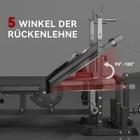 HOMCOM Multifunktion Hantelbank Trainingsbank mit Langhantel-Ablage verstellbar Schrägbank Kraftstation Fitnessstation Stahl Kunstleder 210 x 110 x 103-123 cm(m-6)