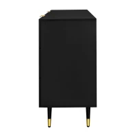 Elegant Sideboard with 6 Drawers, Gold Handles, Wave-Like Texture, Chest of Drawers for Living Room, 120L x 40W x 77H cm, Black+Gold(m-13)