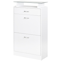 HOMCOM Dulap pentru Pantofi cu 2 Uși pe 2 Niveluri, Sertar și Raft din Sticlă, Dulap pentru Pantofi, 60x24x105,5 cm, Alb