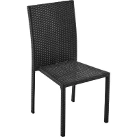 Ensemble repas de jardin - plateau en verre trempé et 6 chaises en résine tressée noir - Table 160x80x73 cm - Chaise : 44x54x88 cm(m-4)