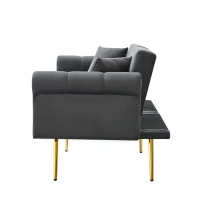2-Seater Modern Sofa Bed with Velvet Upholstery and Adjustable Backrests, Daybed Perfect for Living Room, 177L x 74W x 71H cm, Gray(m-13)