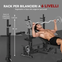 HOMCOM Panca da Palestra Regolabile con Supporto per Bilanciere, in Acciaio e PU, 210x110x103-123 cm, Nero(m-5)