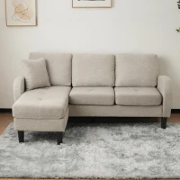 3-Seater L-shaped Corner Sofa with Reversible Chaise Lounge, Extra Cushion, Compact Couch for Apartment, 116L x 118W x 82H cm, Beige+Grey(m-5)