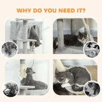 PawHut Arbre à chat 160 cm avec 2 niches, hamac, couchage et poteaux en sisal, Gris(m-4)
