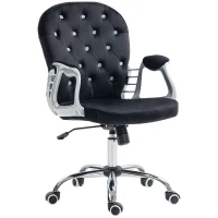 Vinsetto Bürostuhl, Knopfheftung, Samtoptik, höhenverstellbar, ergonomisch, bis 120 kg, Schwarz(m-11)