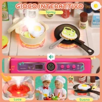 AIYAPLAY Cucina Giocattolo per Bambini 3-6 Anni con 104 Accessori, in PP, PE e ABS, 52.5x22x100 cm, Rosa(m-4)