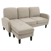 3-Seater L-shaped Corner Sofa with Reversible Chaise Lounge, Extra Cushion, Compact Couch for Apartment, 116L x 118W x 82H cm, Beige+Grey(m-9)