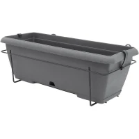 Kit jardiniere avec support en métal et plateau intégré - GARDEN ID Teramo - Noir-anth 50 cm - Effet de pierre - Recyclé/recyclable(m-1)