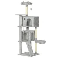 PawHut Arbre à chat 160 cm avec 2 niches, hamac, couchage et poteaux en sisal, Gris(m-7)