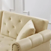 2-Seater Modern Sofa Bed with Velvet Upholstery and Adjustable Backrests, Daybed Perfect for Living Room, 177L x 74W x 71H cm, Beige(m-12)