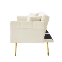 2-Seater Modern Sofa Bed with Independent Backrests, Gold-Plated Metal Feet, Velvet Couch for Living Room, 177L x 74W x 71H cm, White(m-14)