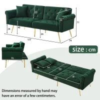 2-Seater Modern Sofa Bed with Velvet Upholstery and Adjustable Backrests, Daybed Perfect for Living Room, 177L x 74W x 71H cm, Green(m-3)