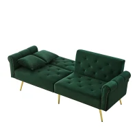 2-Seater Modern Sofa Bed with Velvet Upholstery and Adjustable Backrests, Daybed Perfect for Living Room, 177L x 74W x 71H cm, Green(m-13)