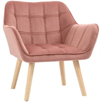 HOMCOM Poltrona Moderna Poltrona de Leitura Estofada em Veludo com Assento Amplo Pés em Madeira  67x61,5x71 cm Rosa(m-10)
