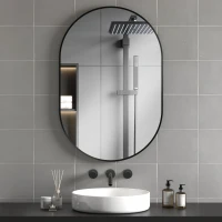 HOMCOM Espelho Casa de Banho Ovalado 60x90 cm Espelho Decorativo de Parede com Estrutura de Alumínio para Sala Corredor Preto(m-2)