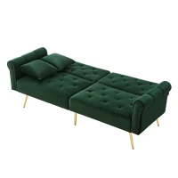 2-Seater Modern Sofa Bed with Velvet Upholstery and Adjustable Backrests, Daybed Perfect for Living Room, 177L x 74W x 71H cm, Green(m-14)