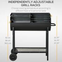 Outsunny Steel 2-Grill Charcoal BBQ w/ Wheels Black(m-4)