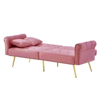 2-Seater Modern Sofa Bed with Velvet Upholstery and Adjustable Backrests, Daybed Perfect for Living Room, 177L x 74W x 71H cm, Pink(m-14)