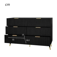 Elegant Sideboard with 6 Drawers, Gold Handles, Wave-Like Texture, Chest of Drawers for Living Room, 120L x 40W x 77H cm, Black+Gold(m-4)