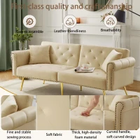 2-Seater Modern Sofa Bed with Velvet Upholstery and Adjustable Backrests, Daybed Perfect for Living Room, 177L x 74W x 71H cm, Beige(m-8)
