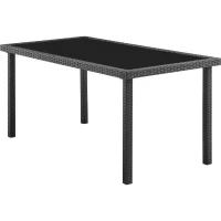 Ensemble repas de jardin - plateau en verre trempé et 6 chaises en résine tressée noir - Table 160x80x73 cm - Chaise : 44x54x88 cm(m-3)