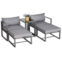 Outsunny 5 Piece Garden Aluminium Conversation Sofa Set Patio Furniture Set Outdoor 2 Sofas 2 Footstools End Table with Cushions(m-11)