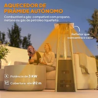 Outsunny Aquecedor a Gás Butano 3 KW Aquecedor de Exterior com Temperatura Ajustável Ignição por Pressão 23x23x89 cm Prata e Bronze(m-5)