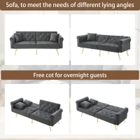 2-Seater Modern Sofa Bed with Velvet Upholstery and Adjustable Backrests, Daybed Perfect for Living Room, 177L x 74W x 71H cm, Gray(m-4)