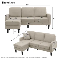 3-Seater L-shaped Corner Sofa with Reversible Chaise Lounge, Extra Cushion, Compact Couch for Apartment, 116L x 118W x 82H cm, Beige+Grey(m-3)