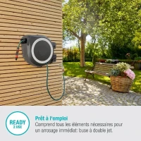 GARDENA Dévidoir automatique mural RollUp M/L liseret blanc – Longueur 25m – Ø13mm – Kit complet – Garantie 5 ans (18622-20)(m-6)