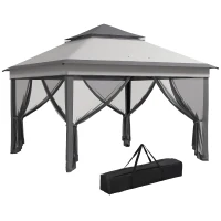 Outsunny Gazebo con Zanzariere Regolabile su 3 Livelli, in Acciaio e tessuto Oxford, 326x326x272 cm, Grigio Chiaro e Scuro(m-1)