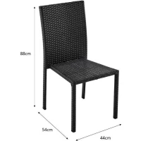 Ensemble repas de jardin - plateau en verre trempé et 6 chaises en résine tressée noir - Table 160x80x73 cm - Chaise : 44x54x88 cm(m-5)
