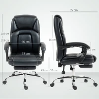 HOMCOM Reclinbarer Bürostuhl mit ausziehbarer Fußstütze aus PU-Leder, Kapazität 180 kg, Schwarz(m-3)