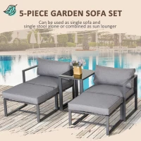 Outsunny 5 Piece Garden Aluminium Conversation Sofa Set Patio Furniture Set Outdoor 2 Sofas 2 Footstools End Table with Cushions(m-5)