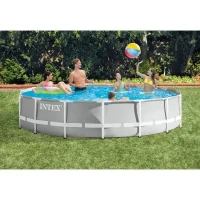 Kit Piscine hors sol tubulaire INTEX - Pris Frame - 457 x 107 cm - Ronde (Pompe, bâche, tapis de sol et échelle) - 26724NP(m-3)