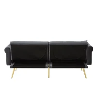 2-Seater Modern Sofa Bed with Velvet Upholstery and Adjustable Backrests, Daybed Perfect for Living Room, 177L x 74W x 71H cm, Gray(m-14)